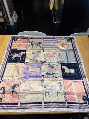 Silk Horse Patchwork Print Decorative scarf - Pink, Navy, Lavender